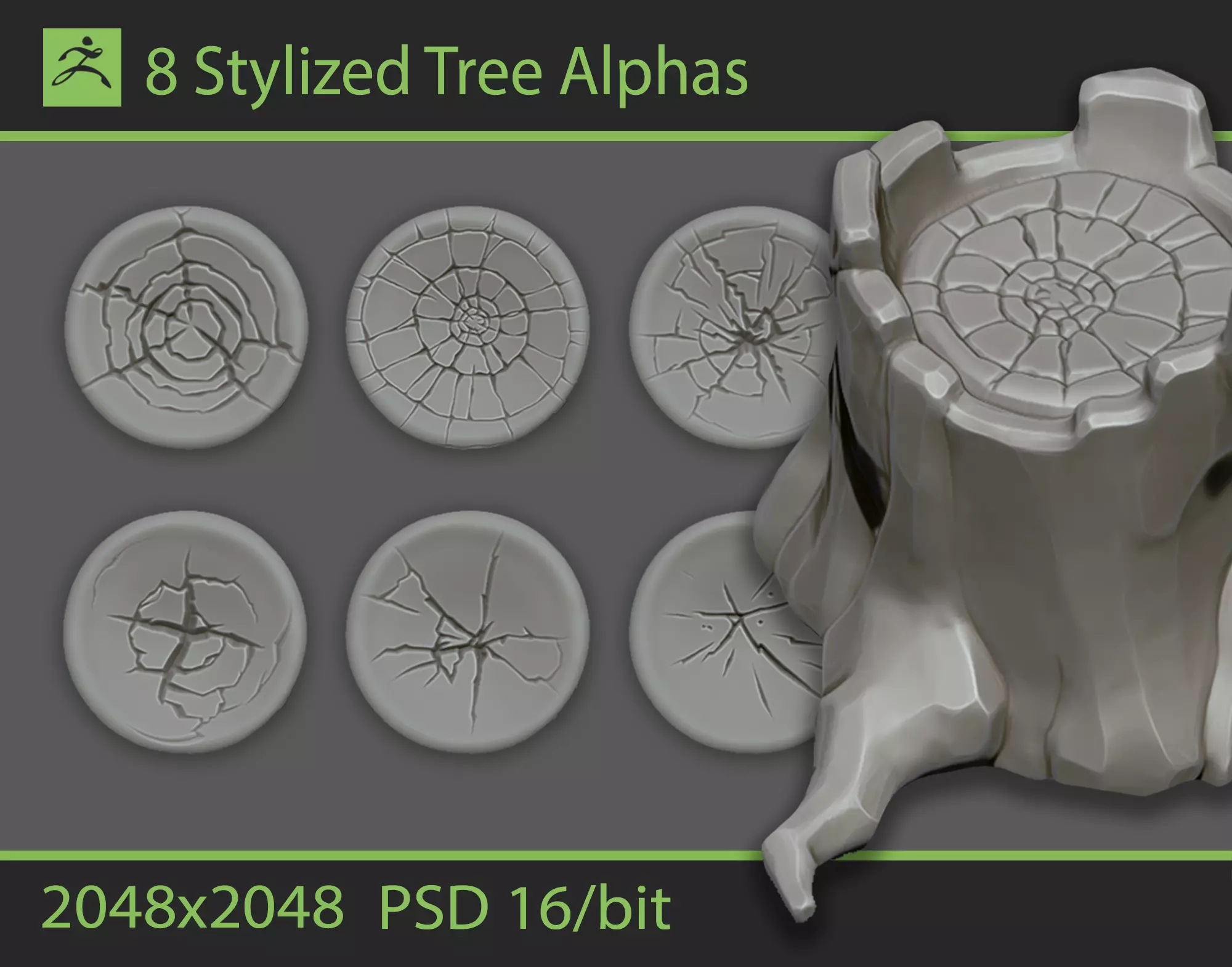 Stylized Tree Alphas PSD for Zbrush Texture_0