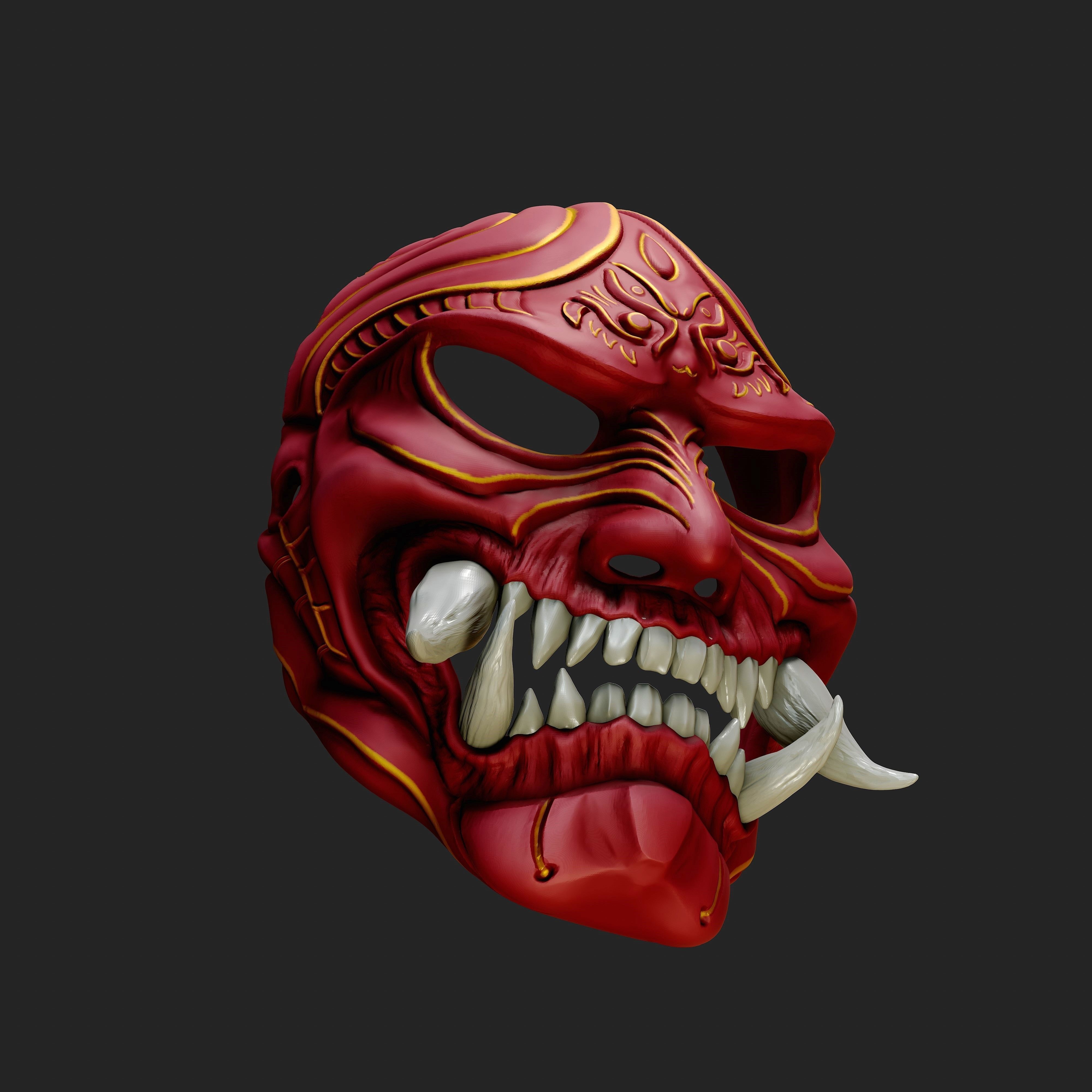 Wearable Oni Mask 14 Demon Full Face Fang 3D print model_3