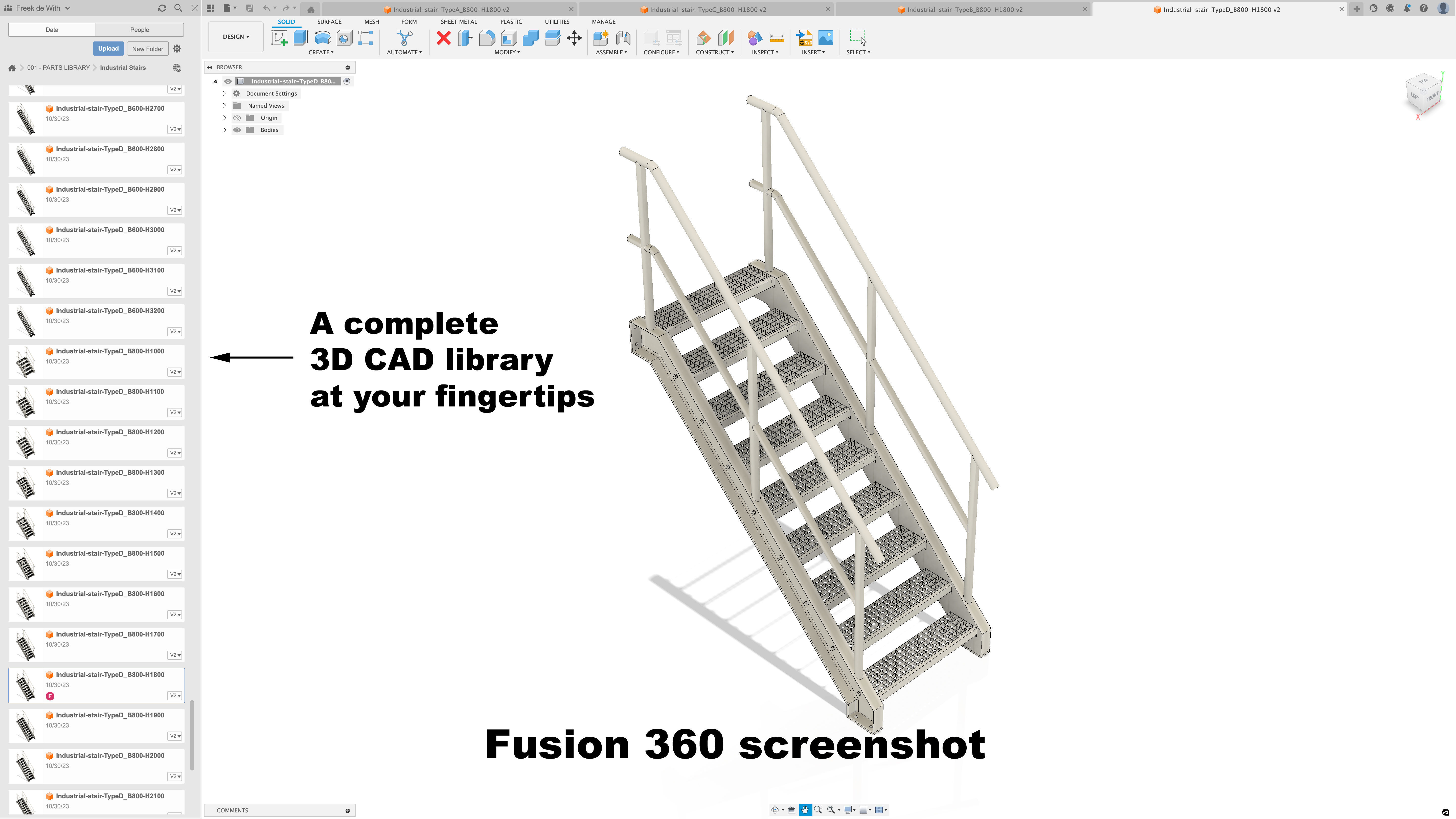 Grid stairs collection - handrail on both sides - 46 versions 3D model_5