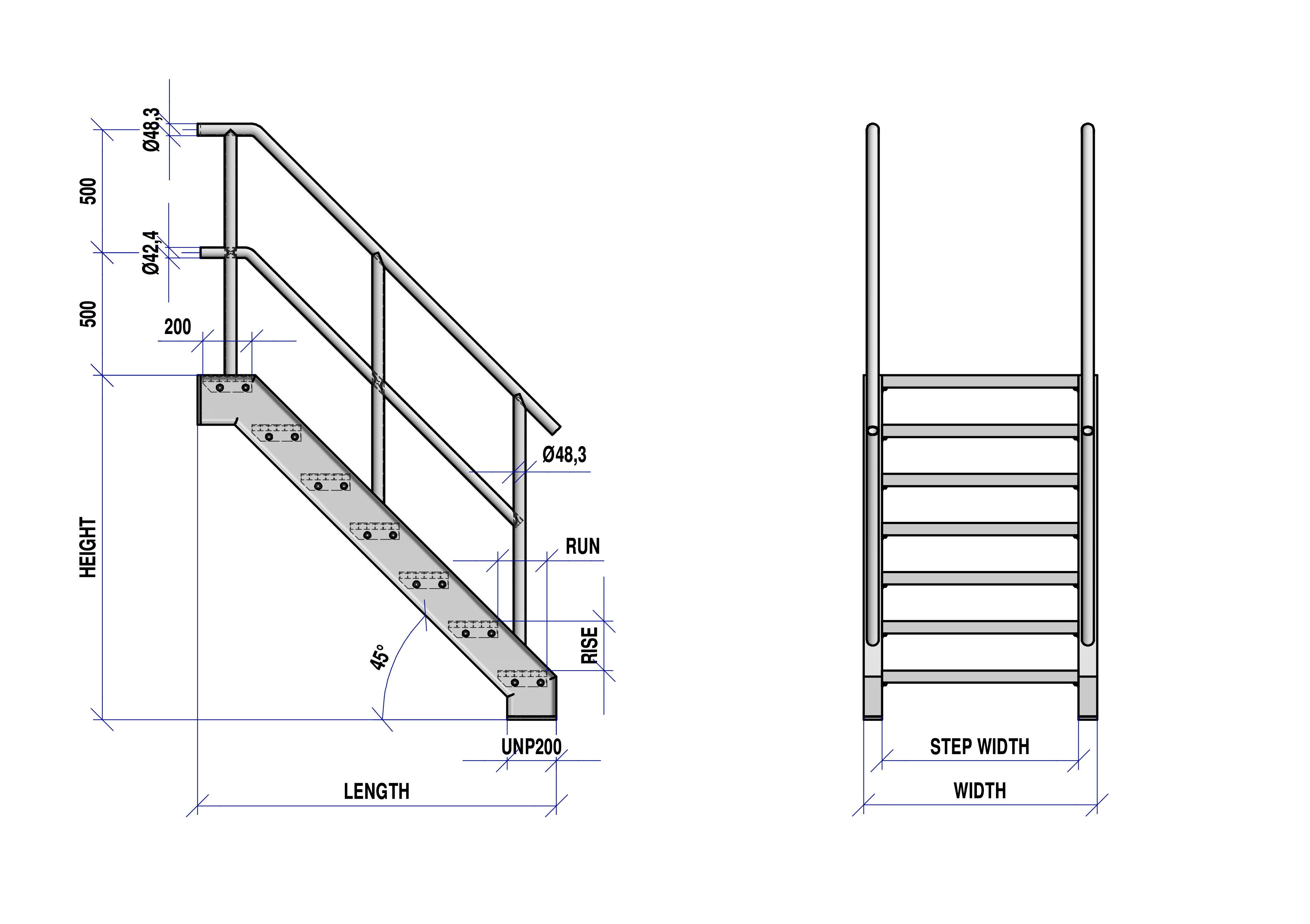Grid stairs collection - handrail on both sides - 46 versions 3D model_1