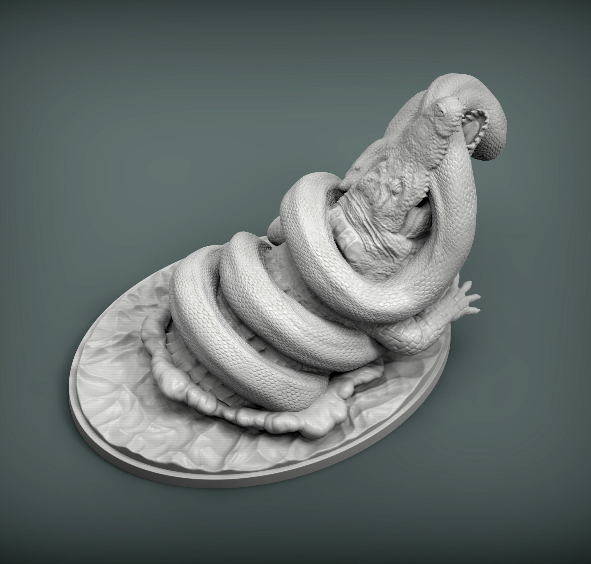 Orinoco crocodile with anaconda 3D print model_1