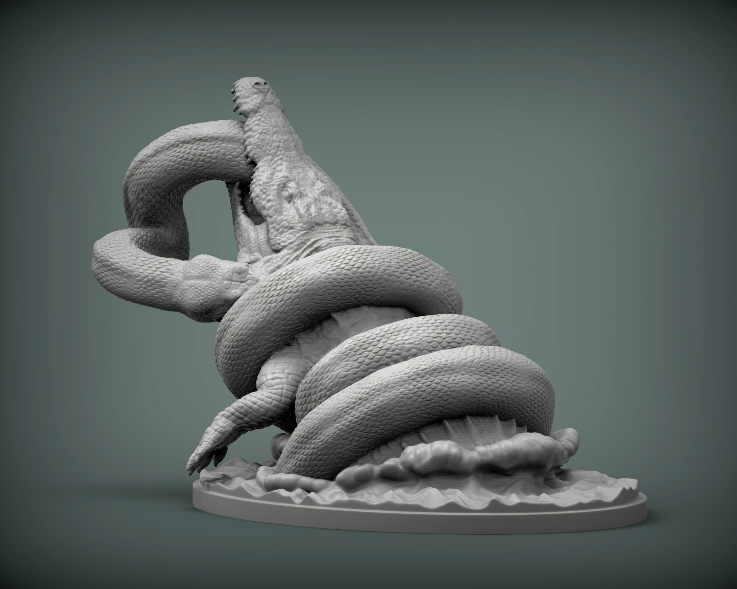 Orinoco crocodile with anaconda 3D print model_7