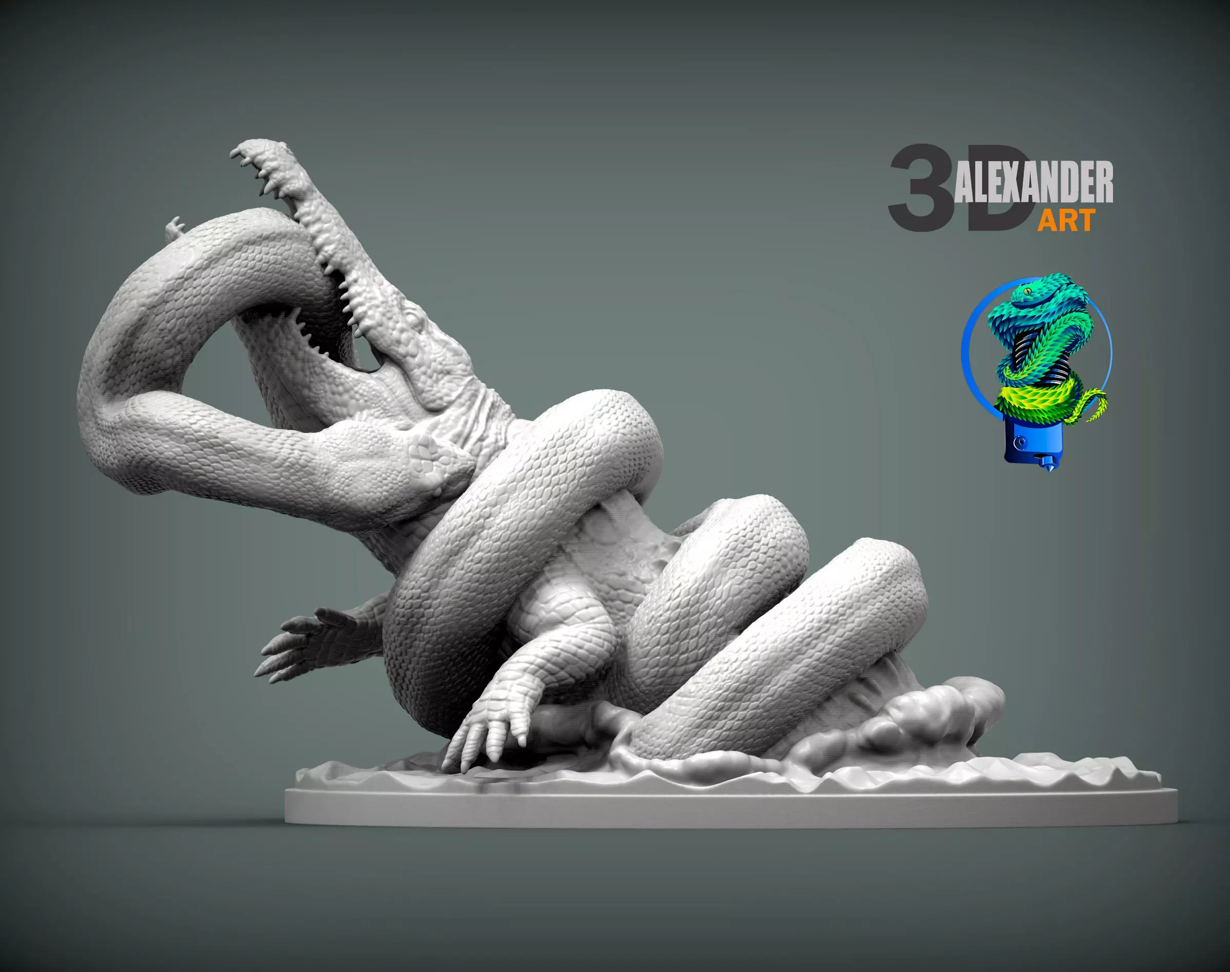 Orinoco crocodile with anaconda 3D print model_0