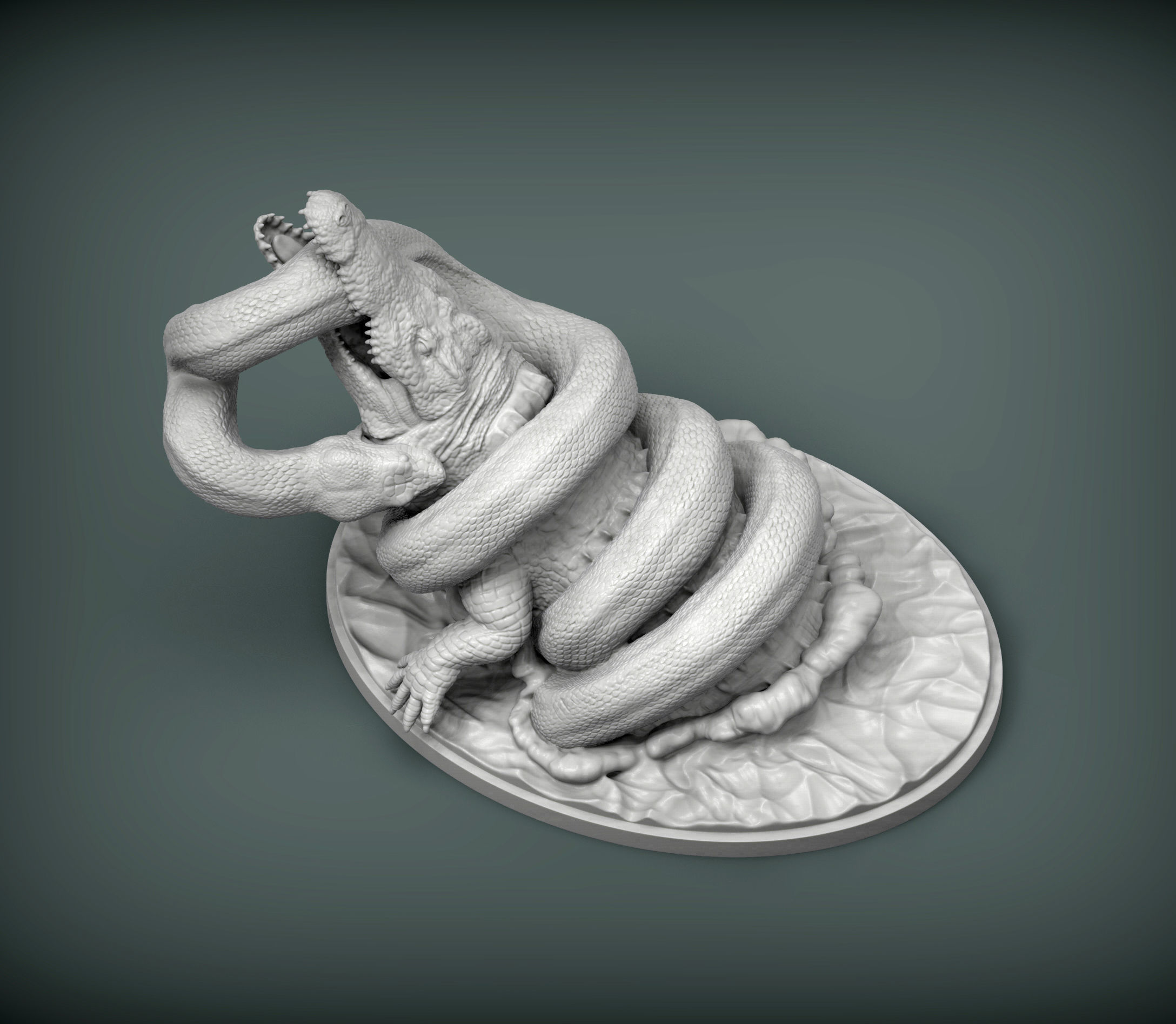 Orinoco crocodile with anaconda 3D print model_2