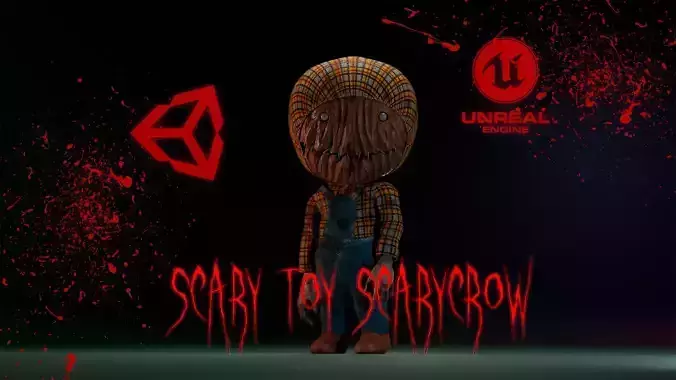 Scary toy scarecrow game character for Horror and Fantasy games Low-poly 3D model