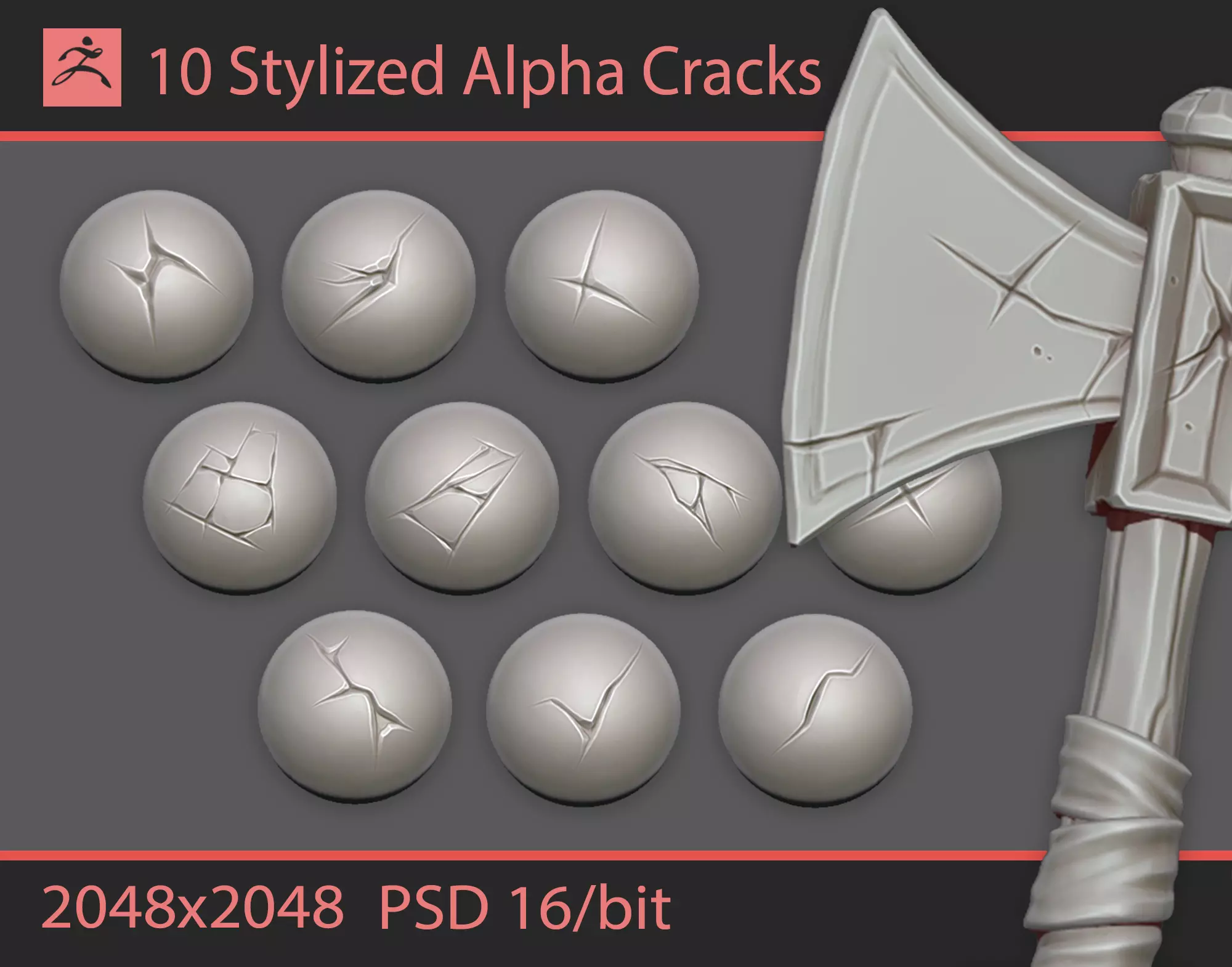 Stylized Cracks Alphas for Zbrush Texture_0