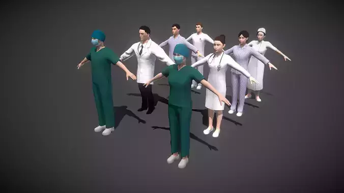 Characters in the hospital Low-poly 3D model