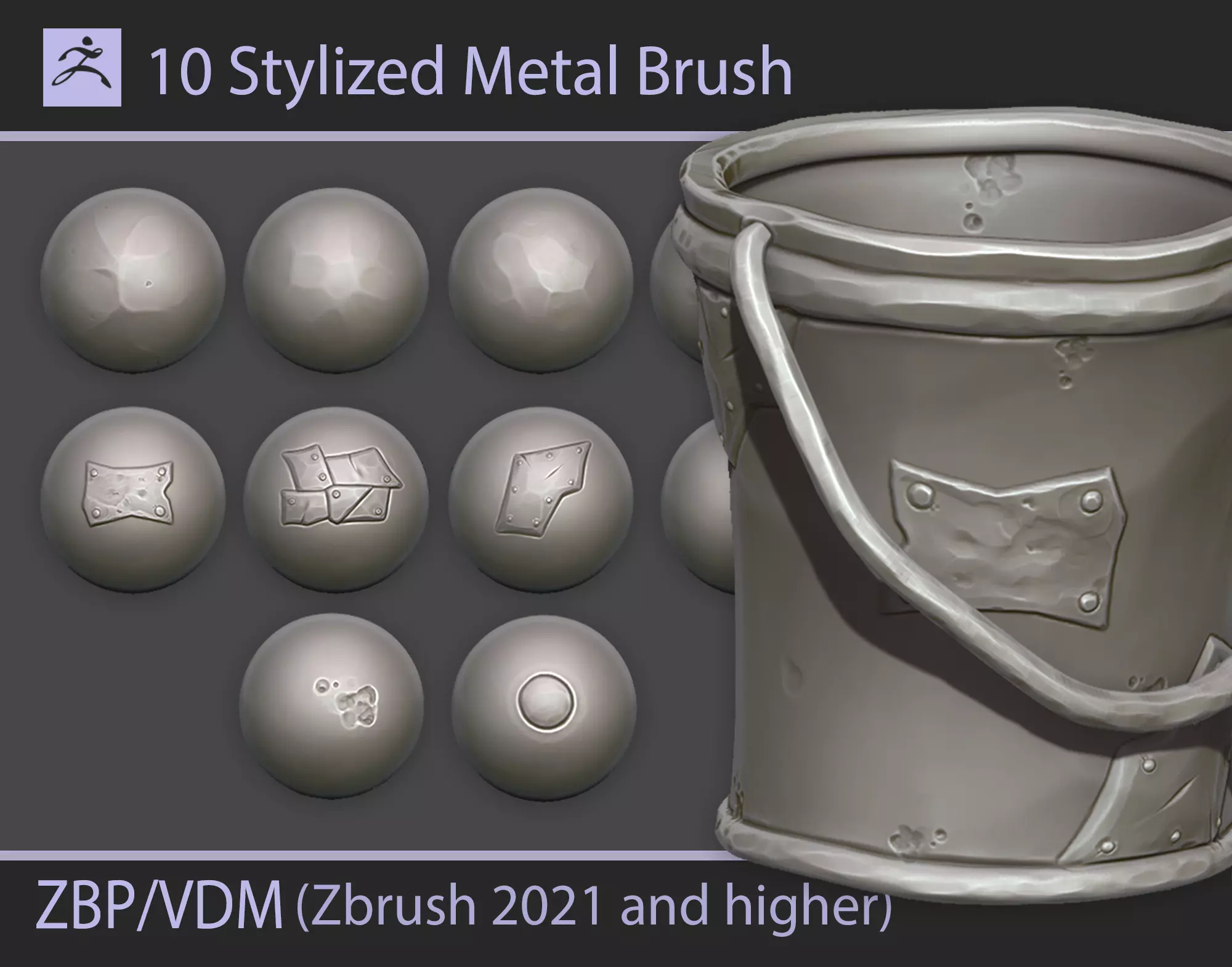 Stylized Metal Brush for Zbrush 3D model_0