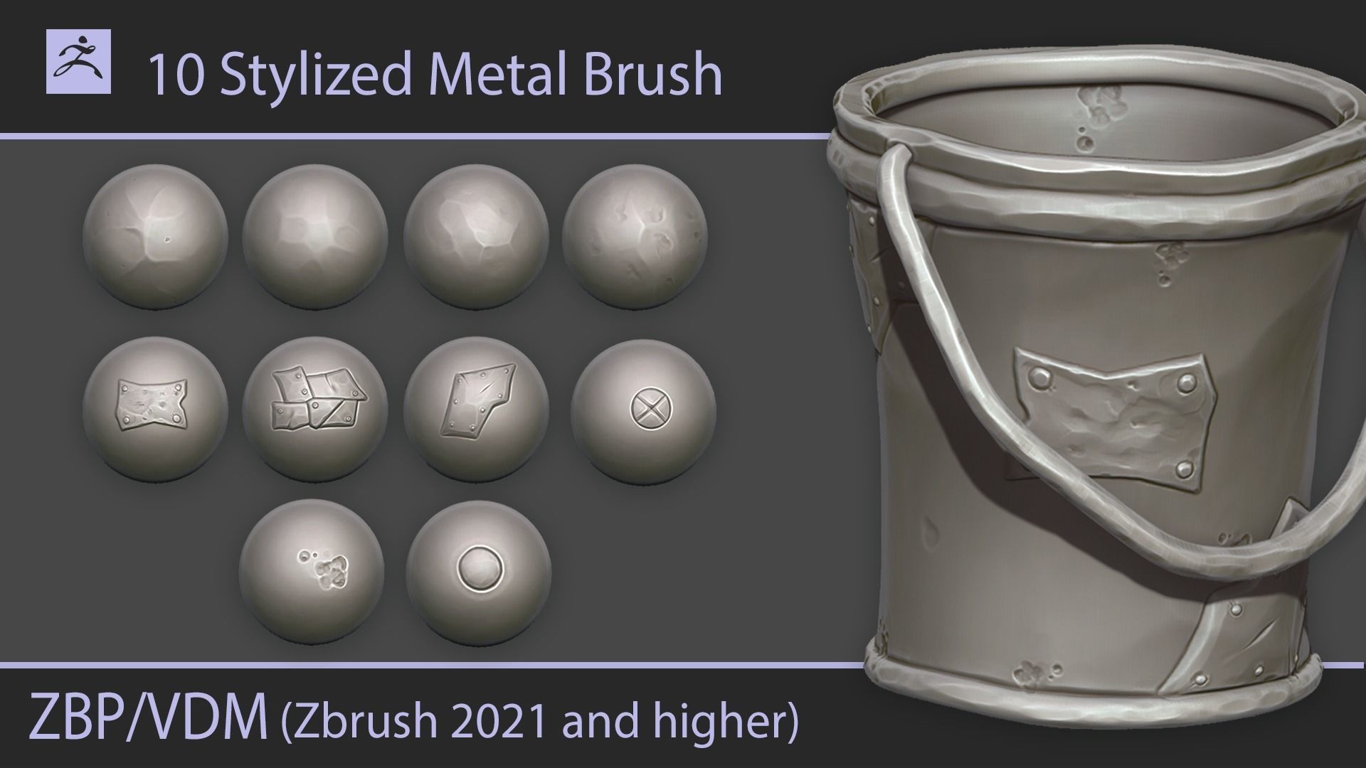 Stylized Metal Brush for Zbrush 3D model_1