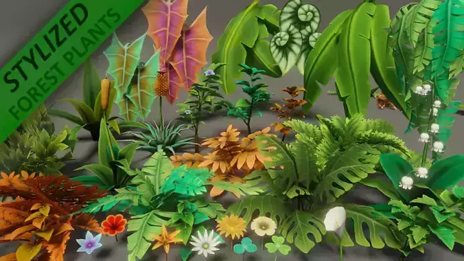 Stylized Forest Plants Handpainted