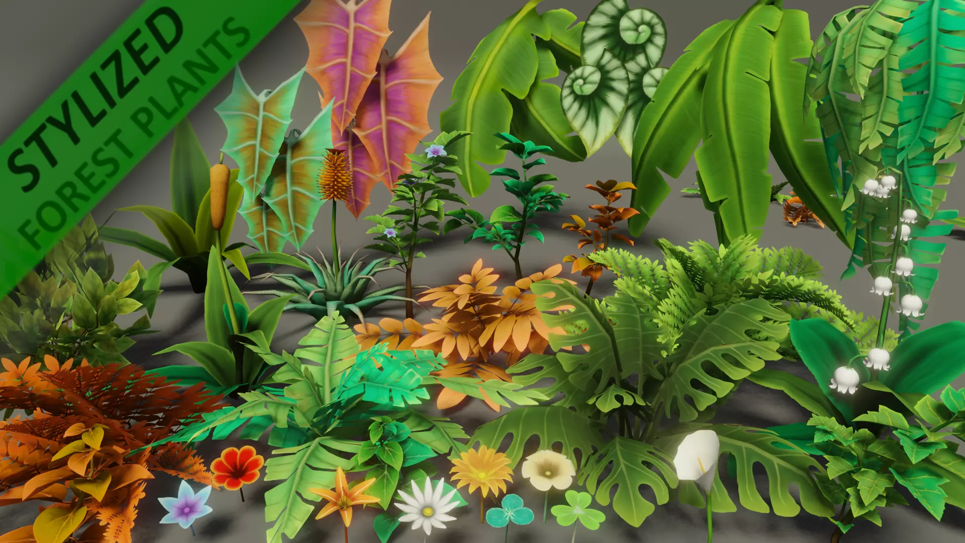 Stylized Forest Plants Handpainted Low-poly 3D model_0