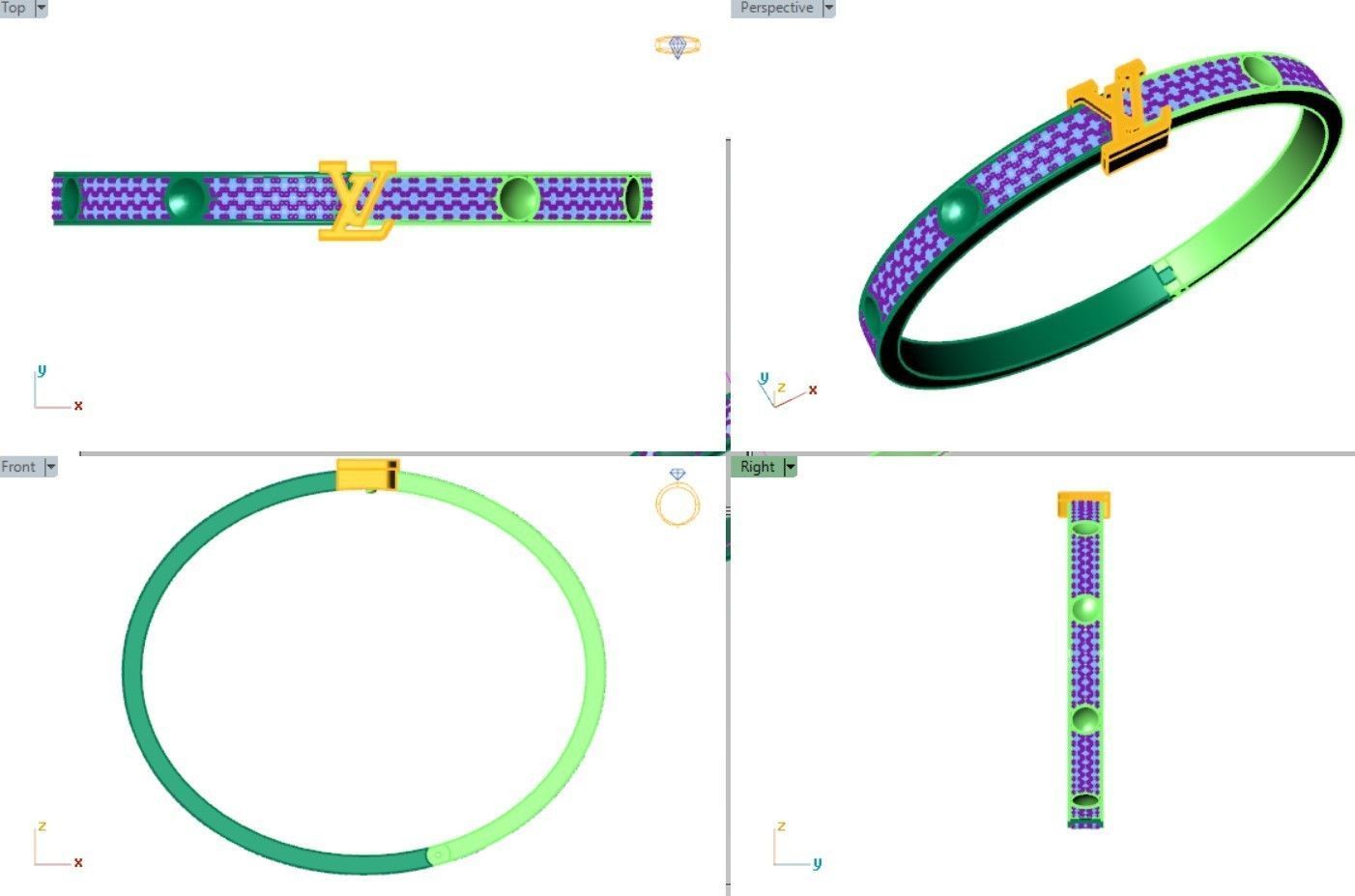 Louis Vuitton Pave Diamonds bangle 3D model_7