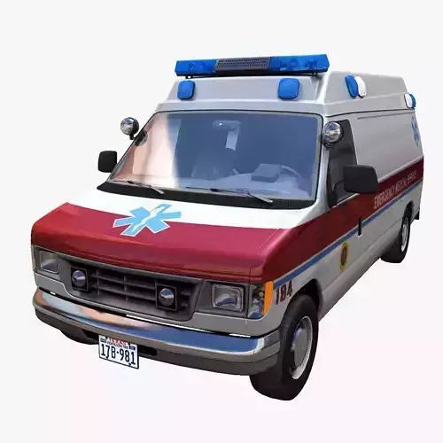 90s ambulance car Low-poly 3D model