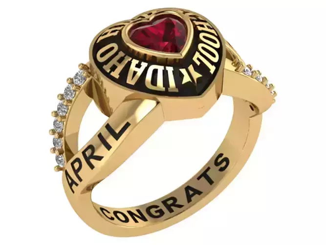 Personalized Class Ring - Single Heart Stone  Size 7