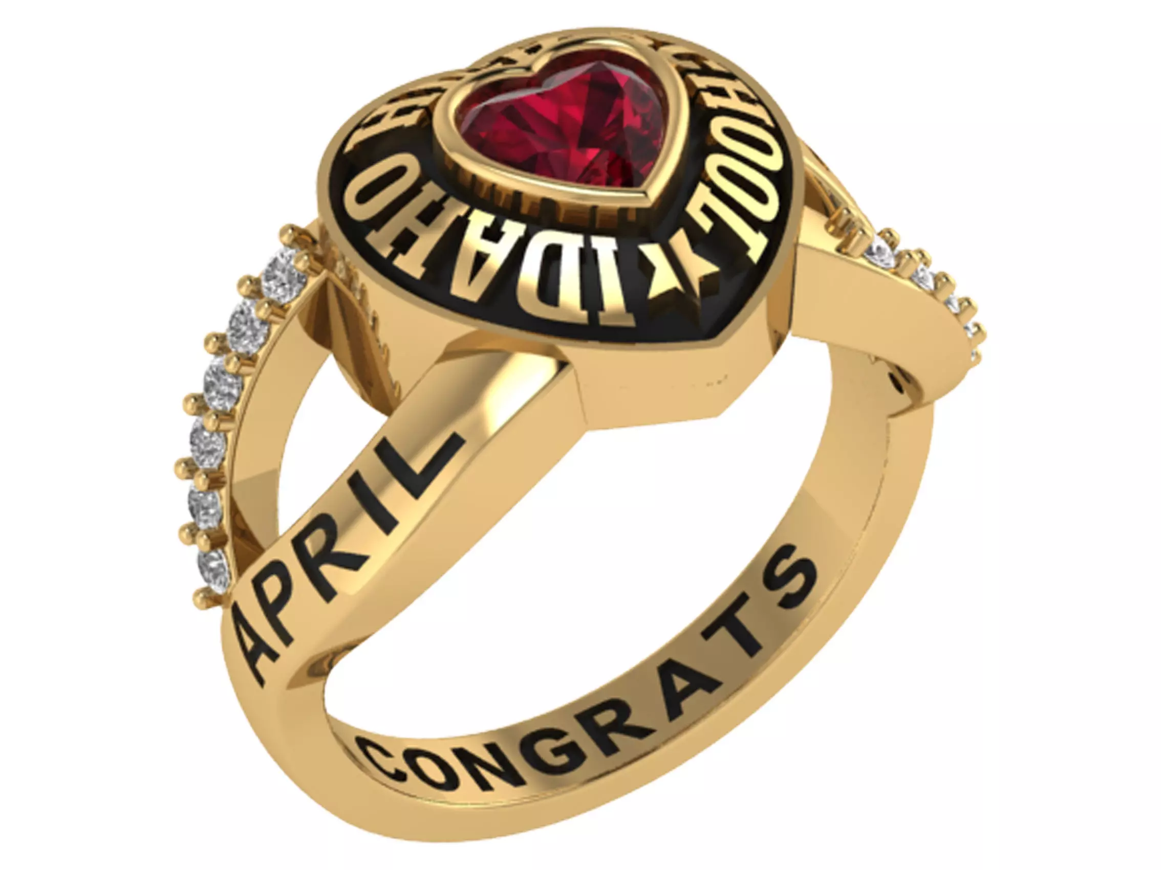 Personalized Class Ring - Single Heart Stone Size 7 3D print model