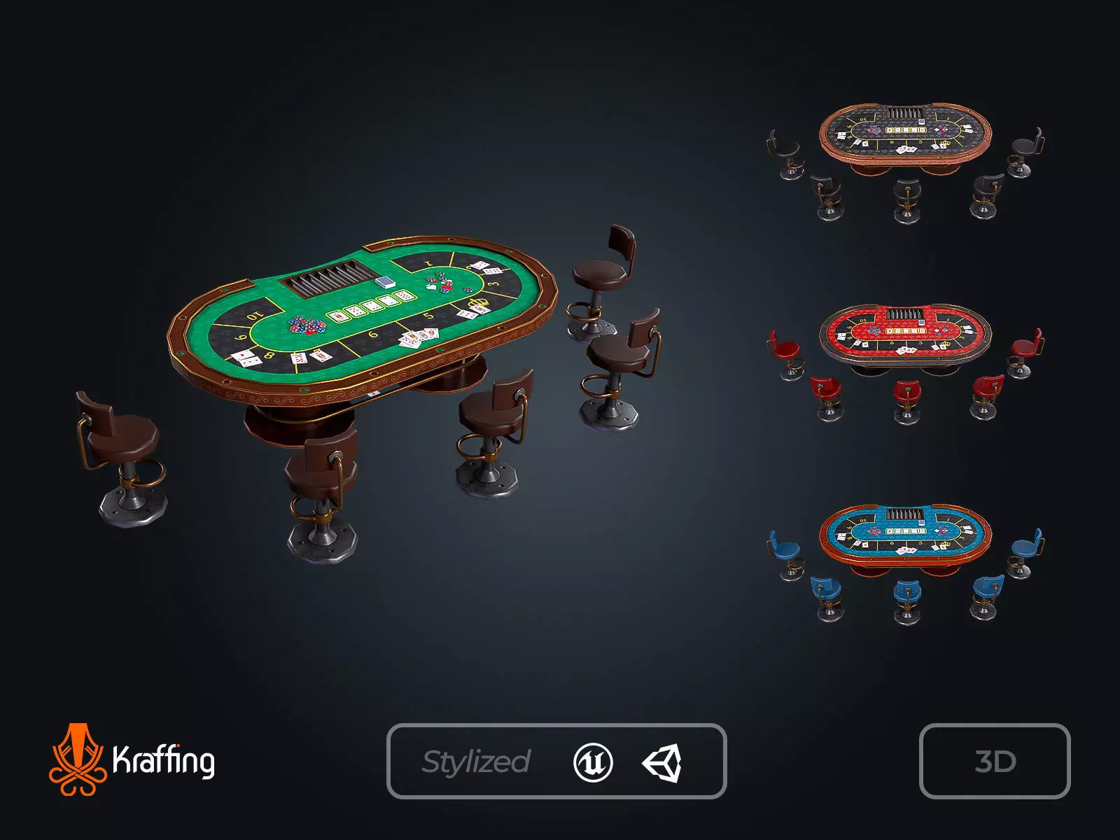 Poker Table V1 Casino Gambling Low-poly 3D model