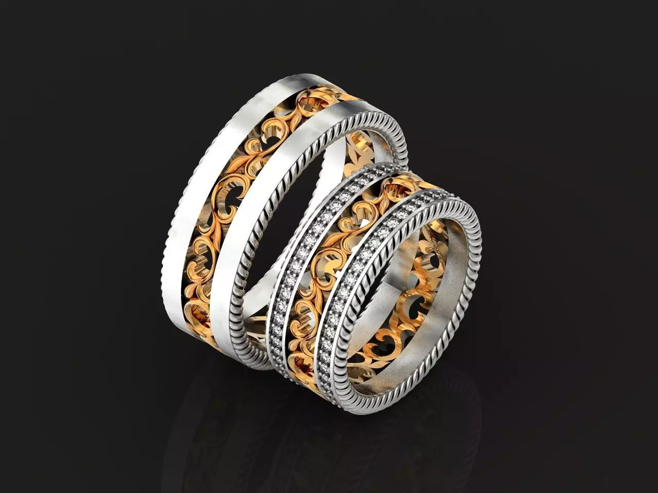pair of patterned wedding rings 972 3D print model