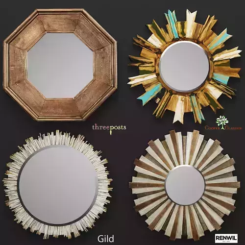 Wooden mirror set 3D 7