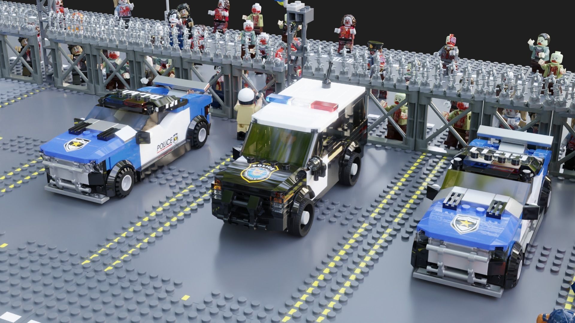 Lego Zombie attack on police station 3D model_22