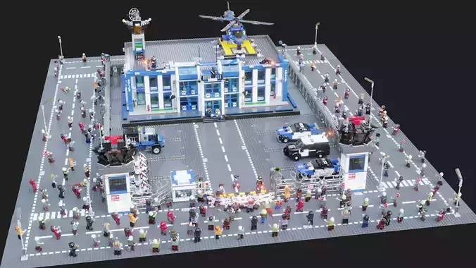 Lego Zombie attack on police station 3D model
