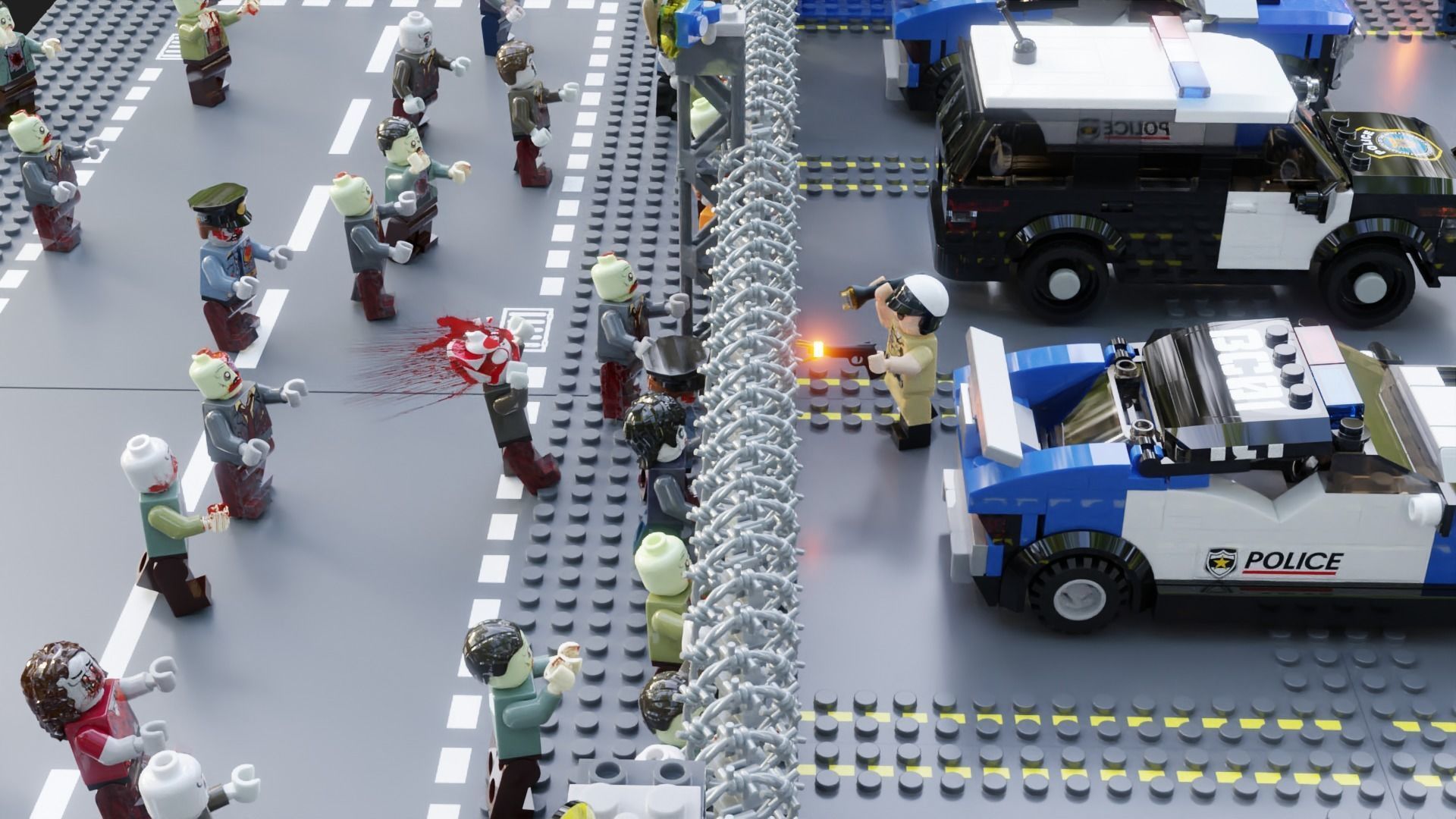 Lego Zombie attack on police station 3D model_13
