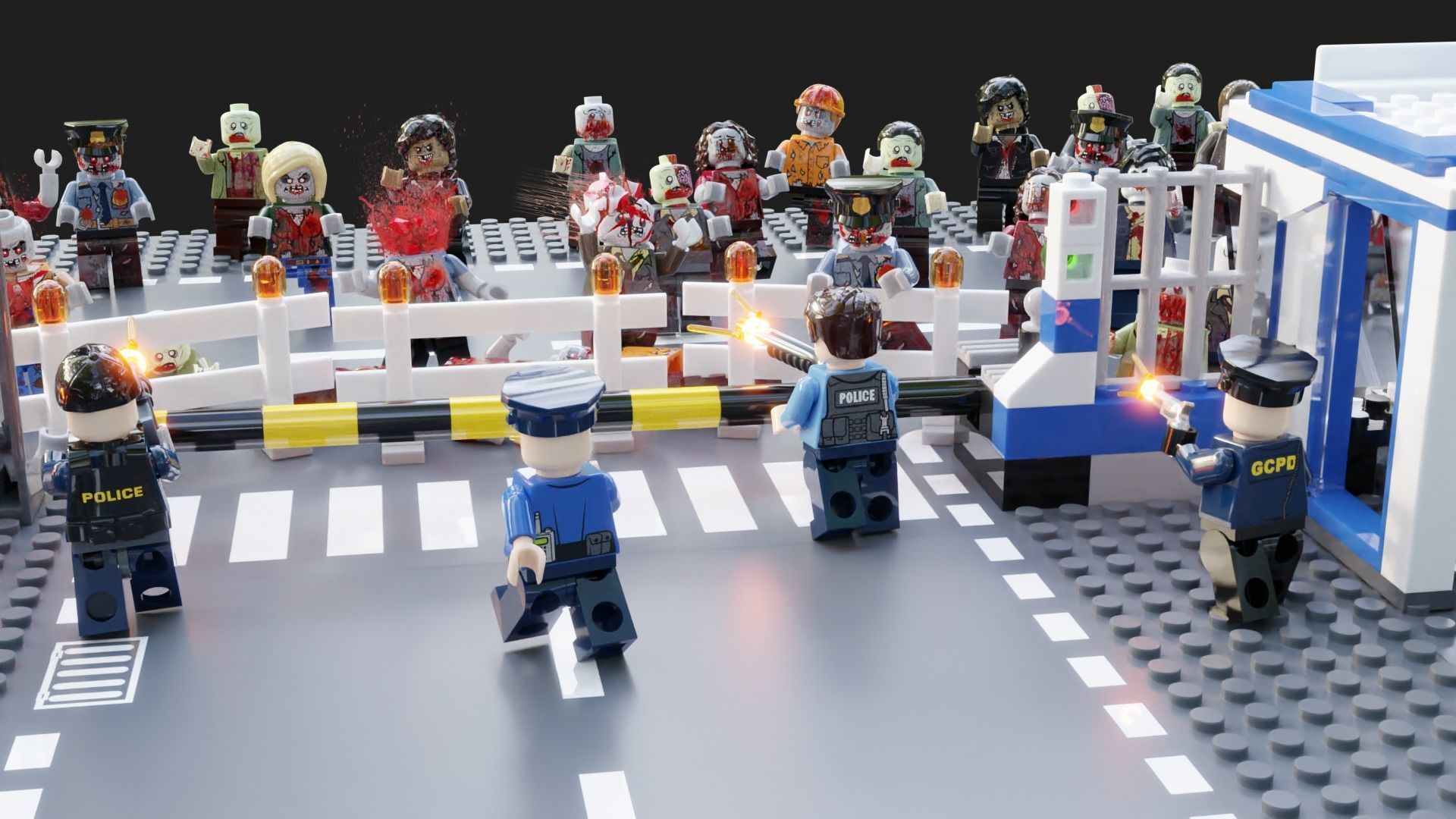 Lego Zombie attack on police station 3D model_9