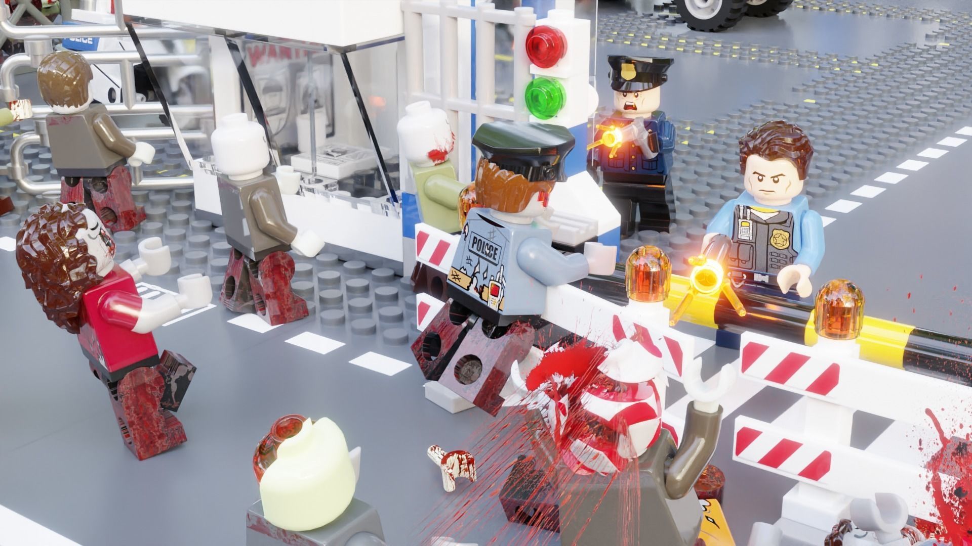 Lego Zombie attack on police station 3D model_5