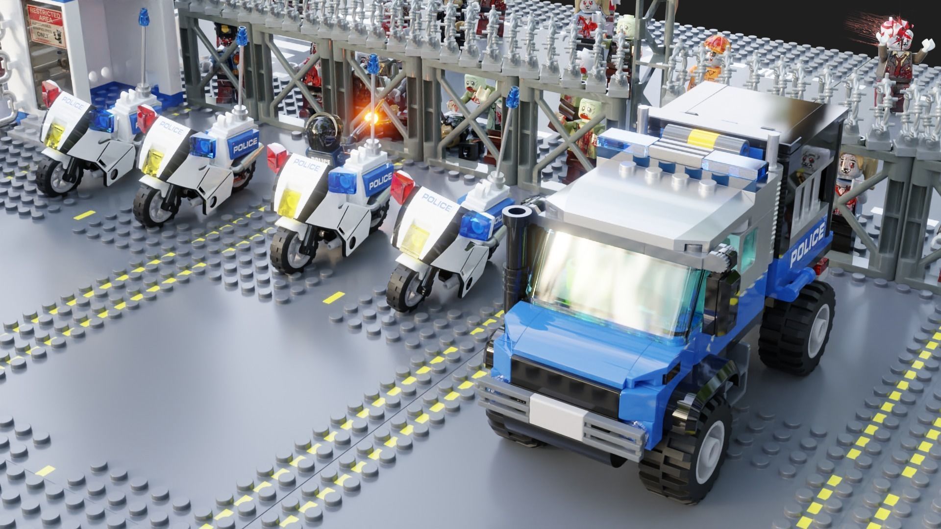 Lego Zombie attack on police station 3D model_32