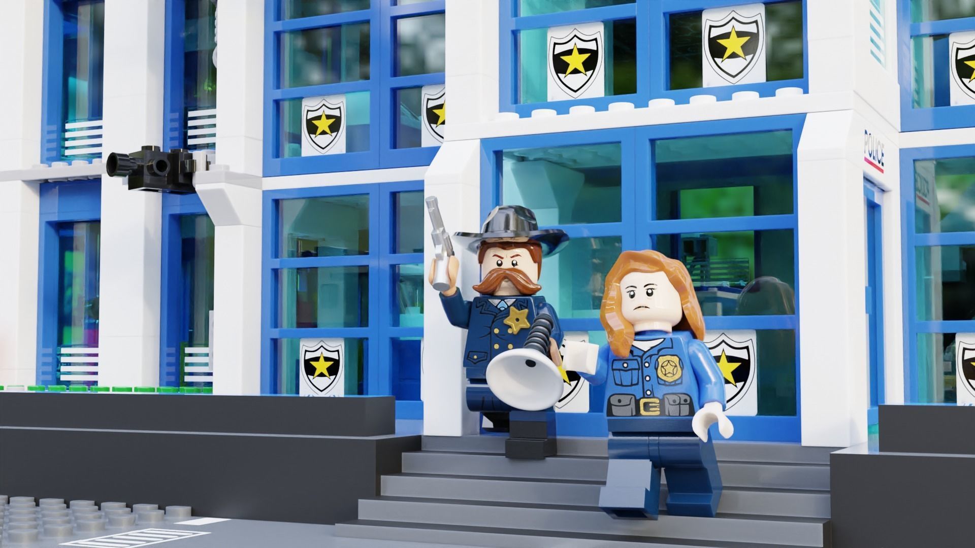 Lego Zombie attack on police station 3D model_11