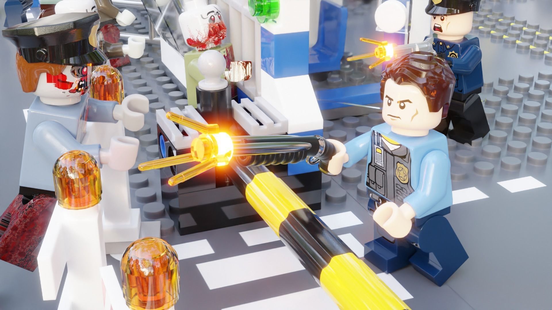 Lego Zombie attack on police station 3D model_12