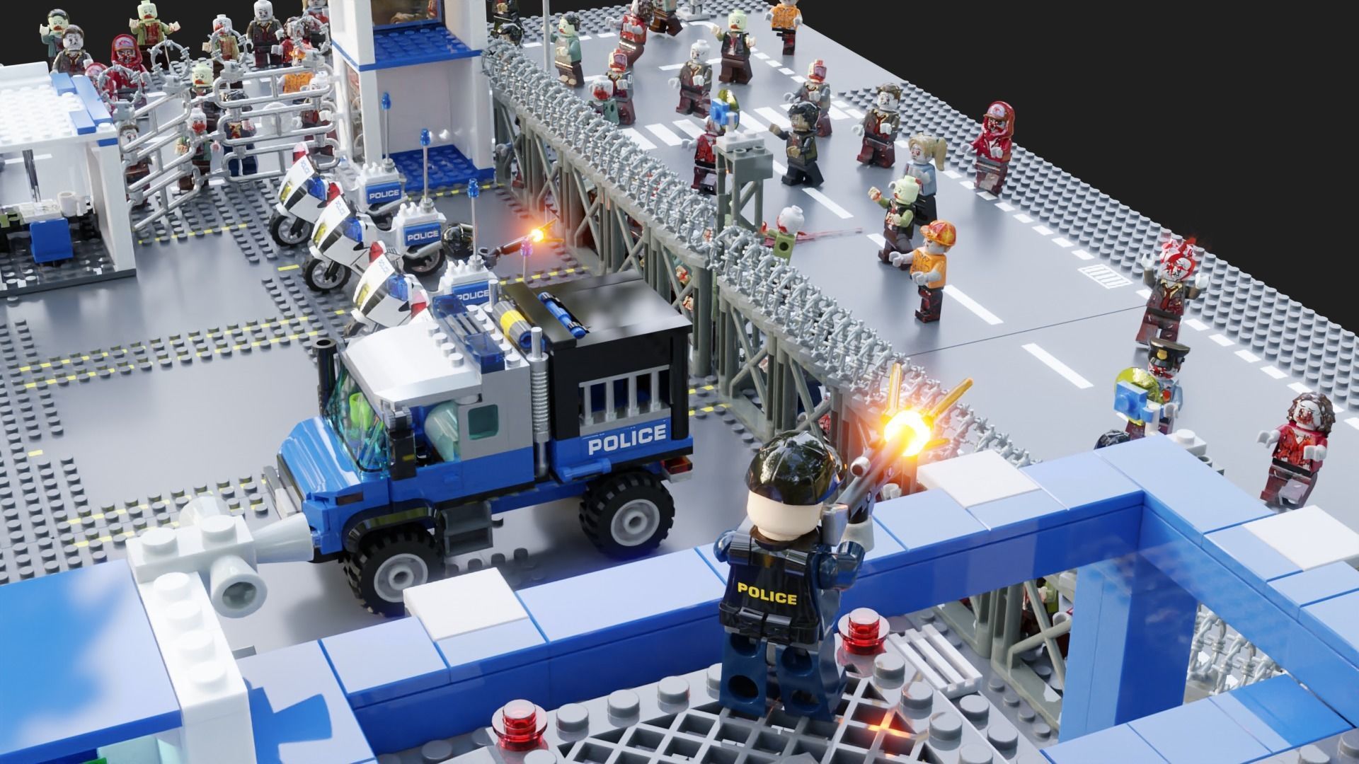 Lego Zombie attack on police station 3D model_19