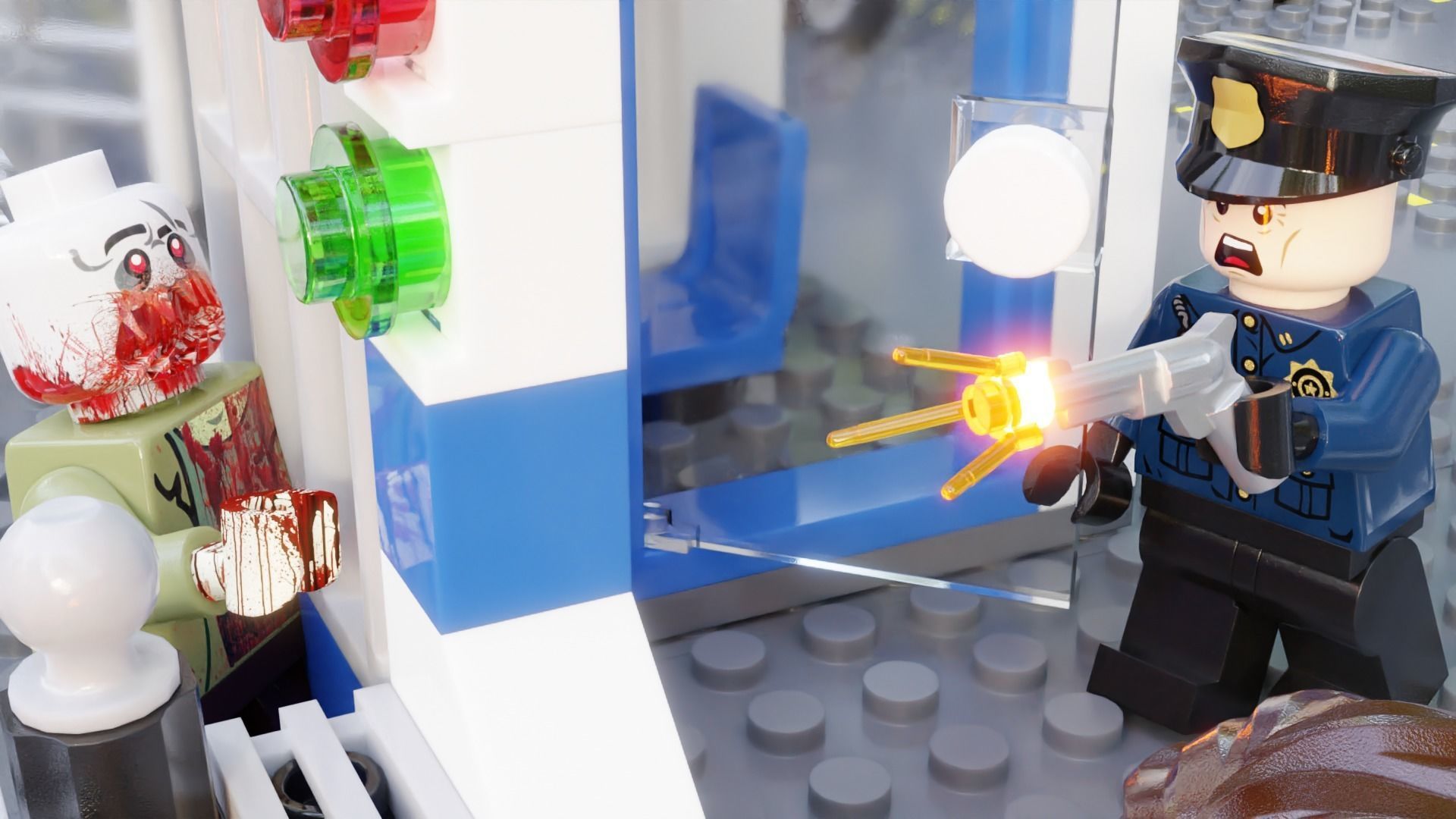 Lego Zombie attack on police station 3D model_8