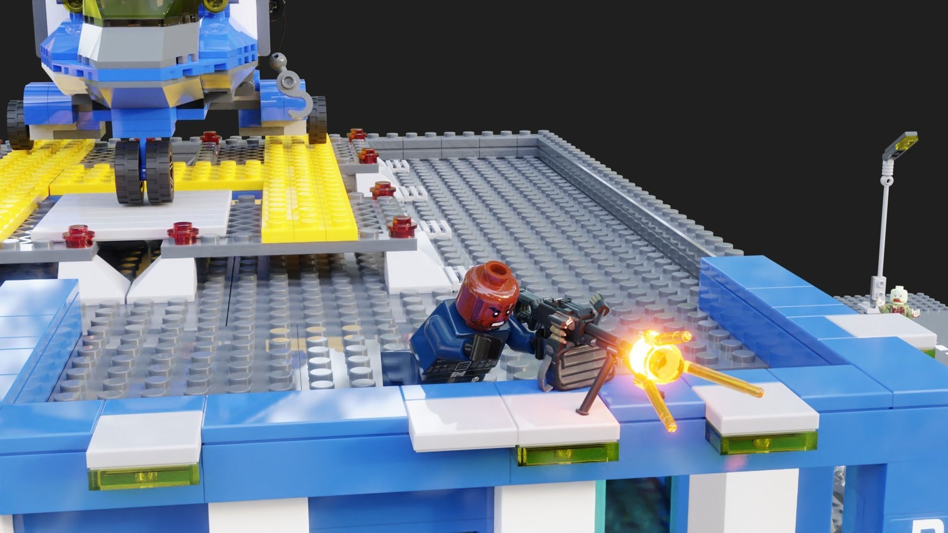 Lego Zombie attack on police station 3D model_7