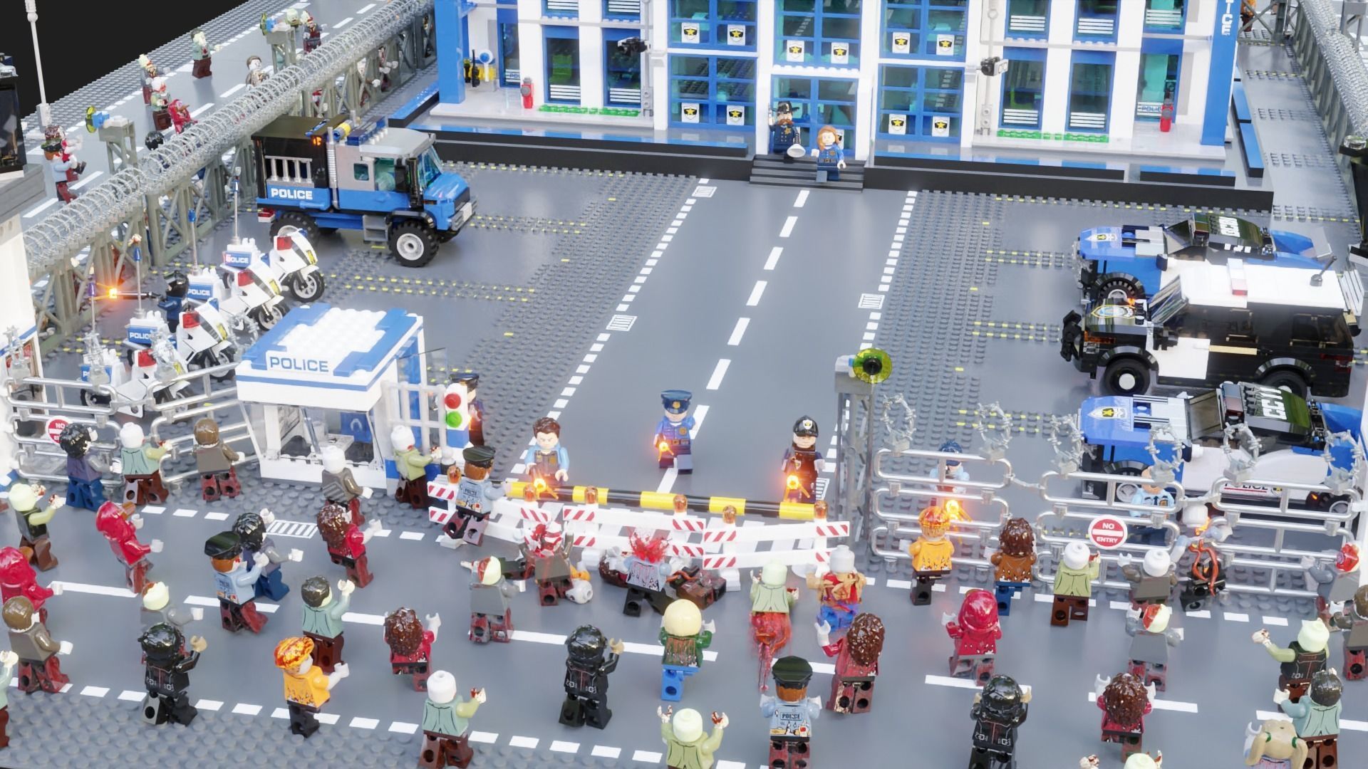 Lego Zombie attack on police station 3D model_2