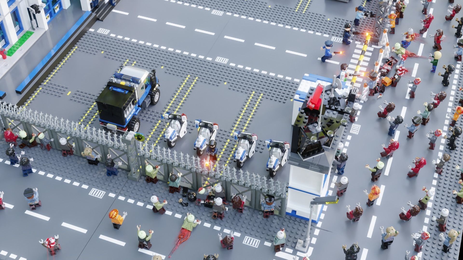 Lego Zombie attack on police station 3D model_25