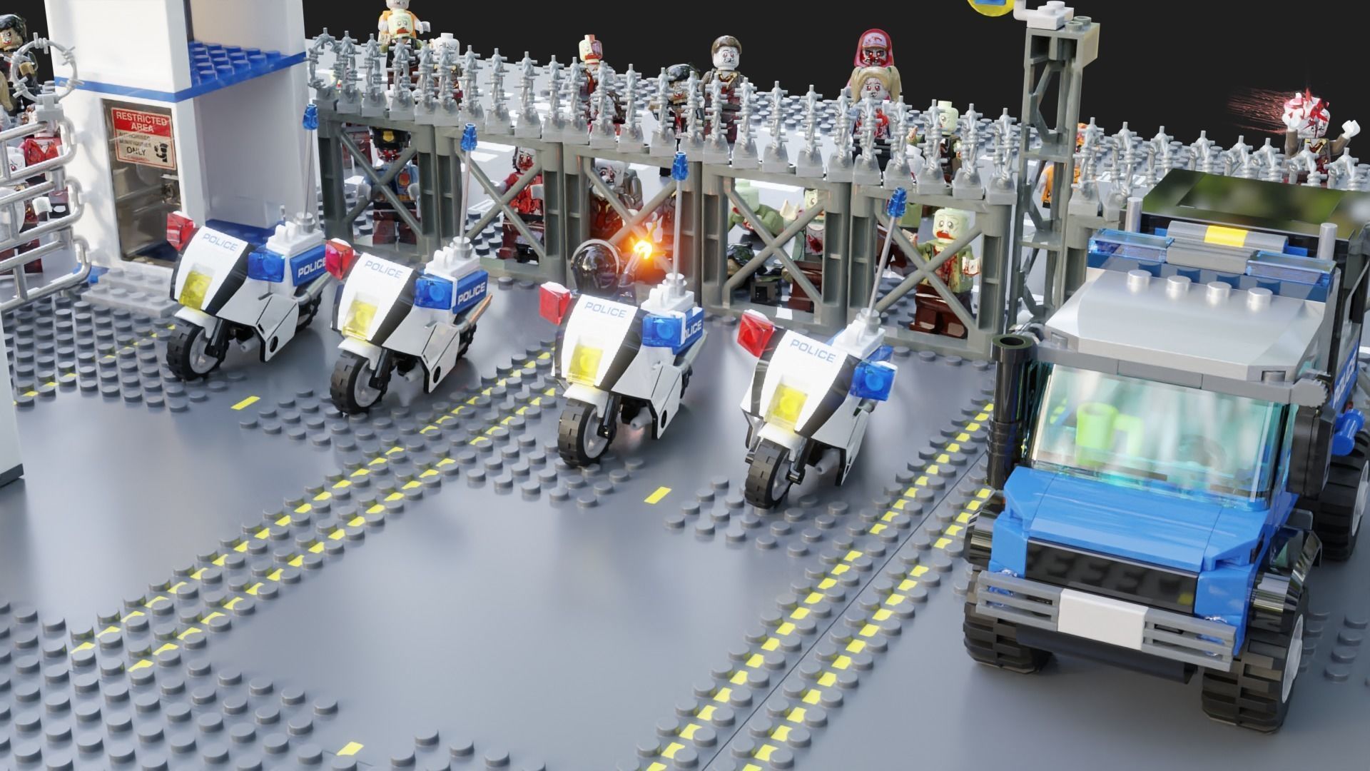 Lego Zombie attack on police station 3D model_23