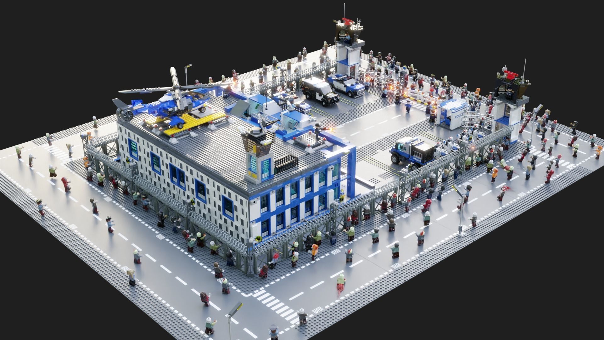 Lego Zombie attack on police station 3D model_17
