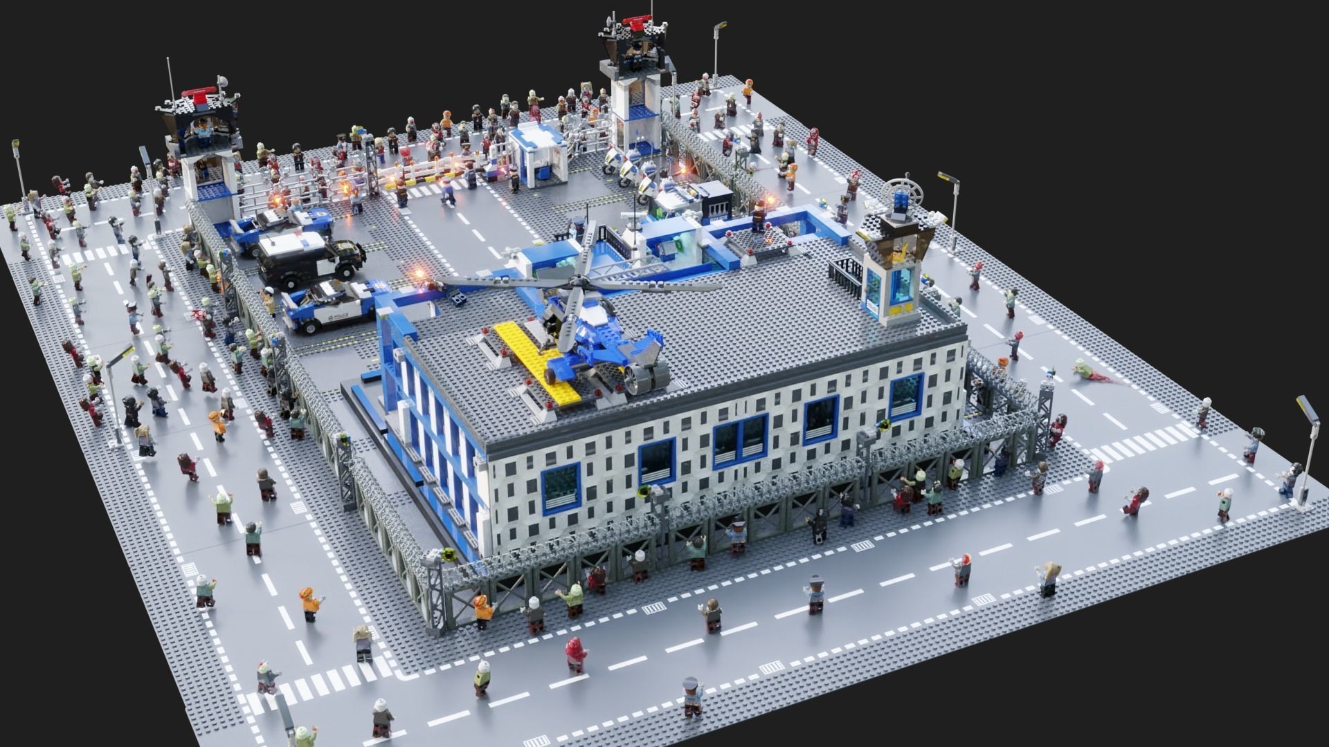 Lego Zombie attack on police station 3D model_16