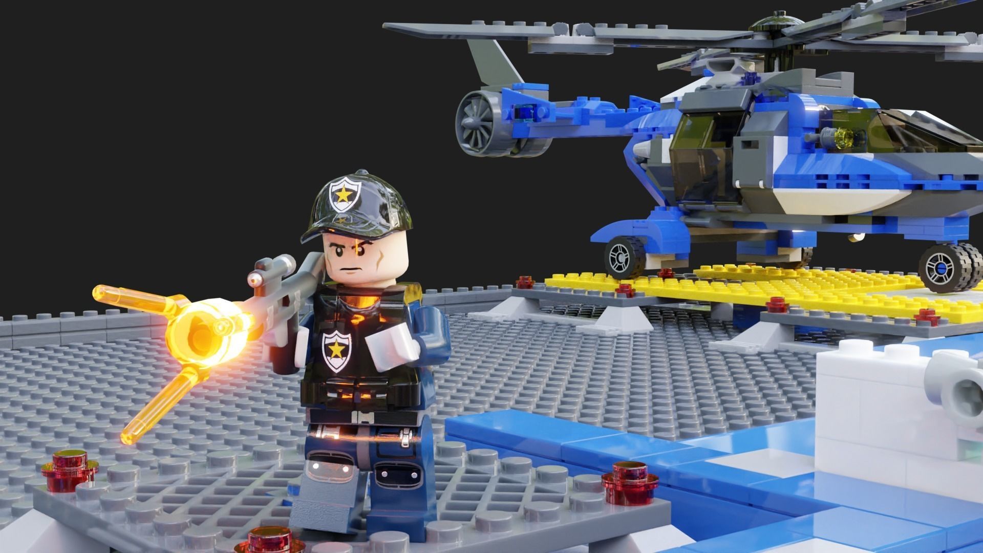 Lego Zombie attack on police station 3D model_6