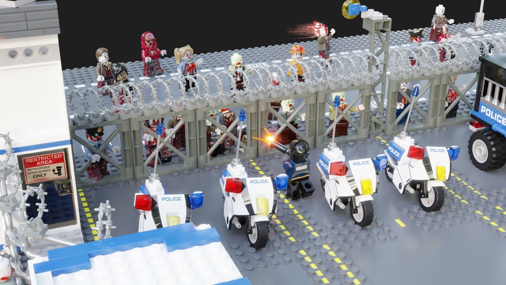 Lego Zombie attack on police station 3D model_18