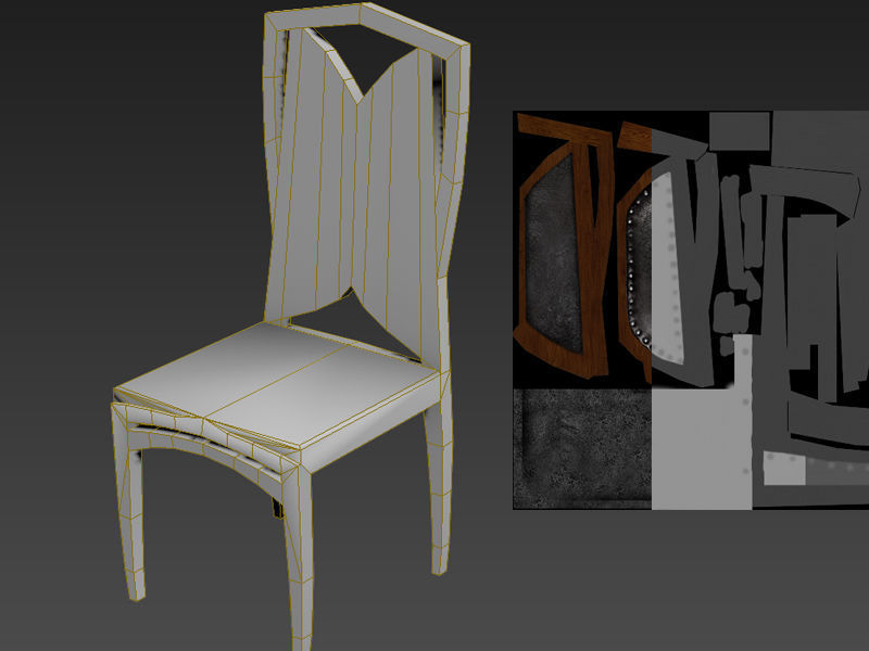ChairWood chair Low-poly 3D model_5