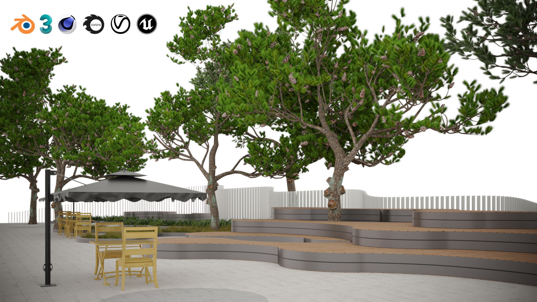 Realistic Park 3D Scene Low-poly 3D model_11