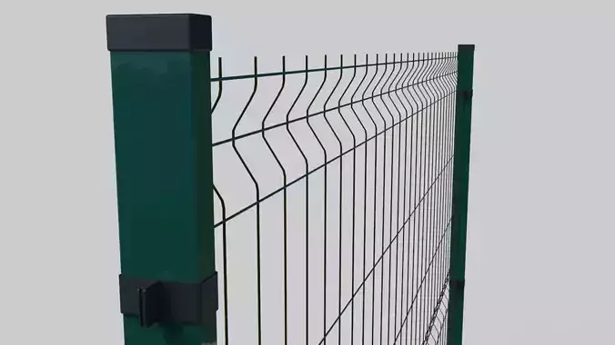 Metal Green Fence lowpoly 3D model 