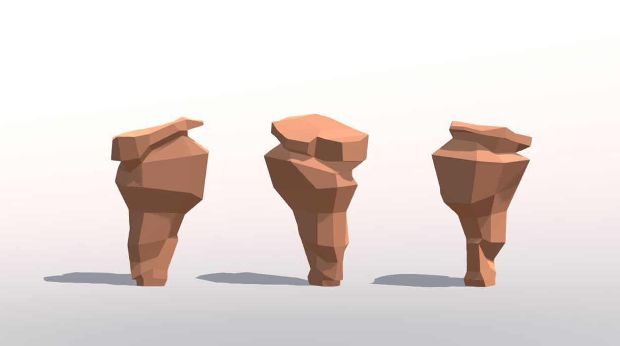 Low Poly Landscape Set three rocks Low-poly 3D model_3