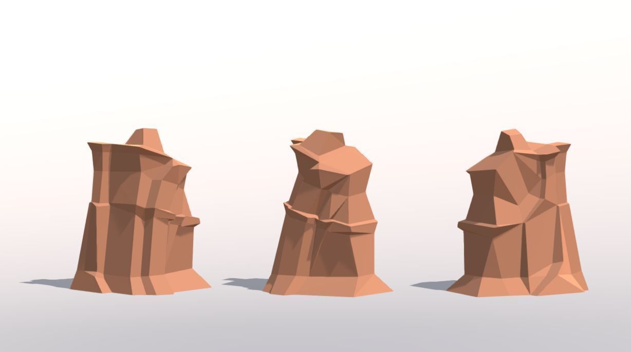 Low Poly Landscape Set three rocks Low-poly 3D model_5