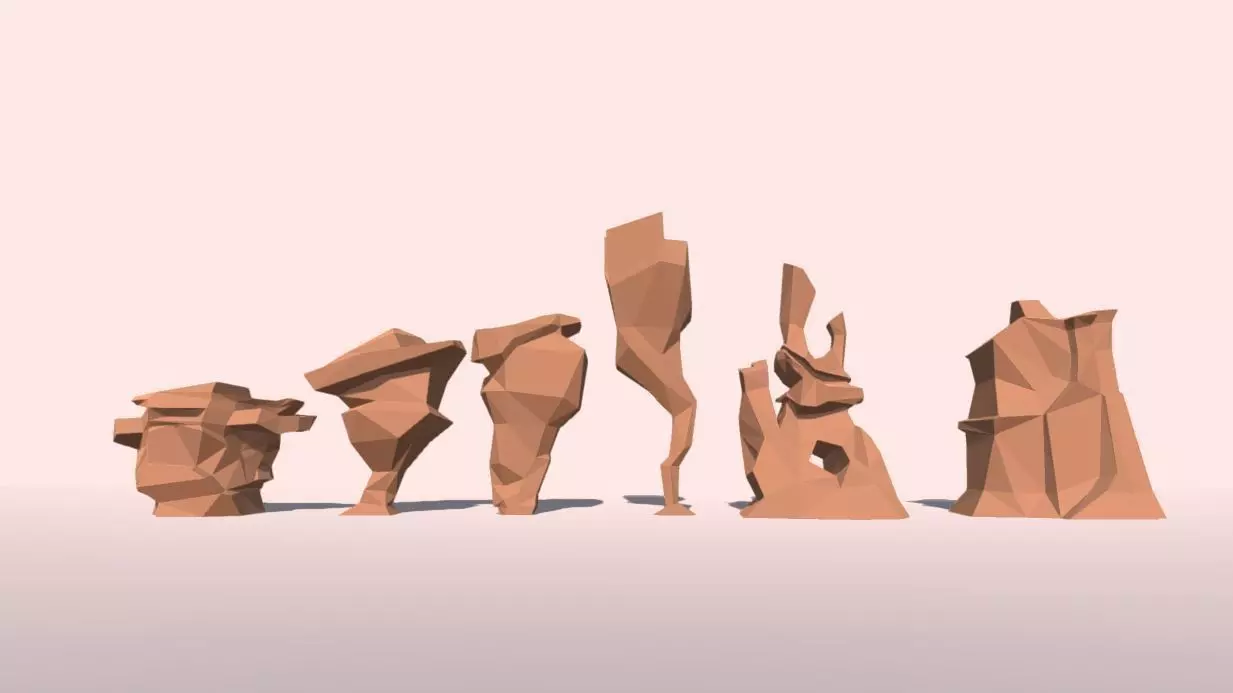 Low Poly Landscape Set three rocks Low-poly 3D model_0