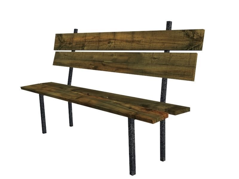 bench wooden with metal legs Low-poly 3D model_2