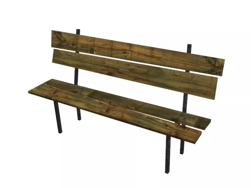 bench wooden with metal legs Low-poly 3D model_0
