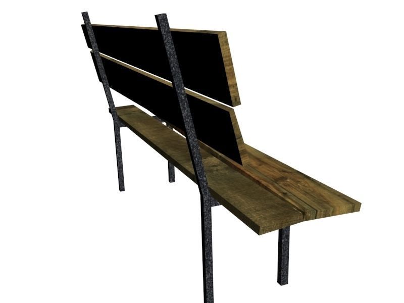 bench wooden with metal legs Low-poly 3D model_1