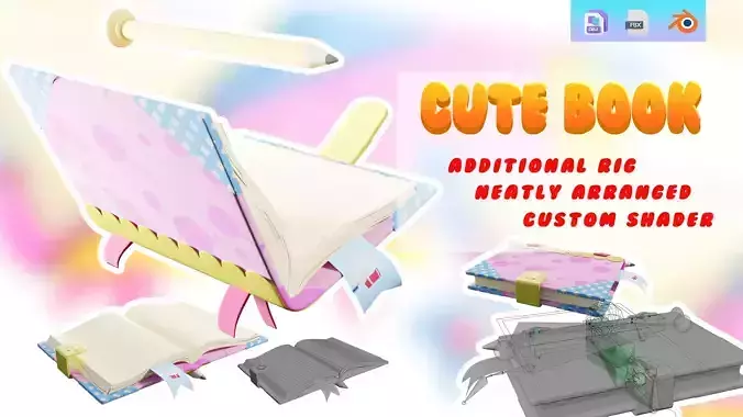 3d cartoon cute book  full rig